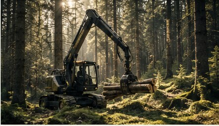 Forstmaschine bei der Holzarbeit im Wald